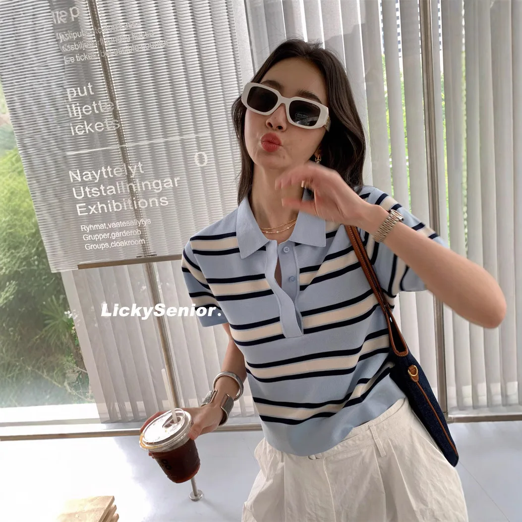 Summer New Loose Casual Thin Neck Knitted Shirt Women's Short Sleeve T-Shirt Lyocell Striped Top Polyester Fiber 100%
Summer New Loose Casual Thin Neck Knitted Shirt Women's Short Sleeve T-Shirt Lyocell Striped Top Polyester Fiber 100%