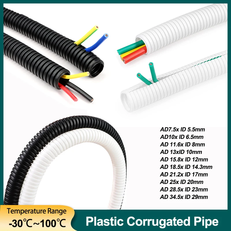 PP Insulated Corrugated Tube Black White AD7.5~34.5mm Auto Line Pipe Wiring Harness Threading Plastic Split Loom Wire Sleeve 
PP Insulated Corrugated Tube Black White AD7.5~34.5mm Auto Line Pipe Wiring Harness Threading Plastic Split Loom Wire Sleeve