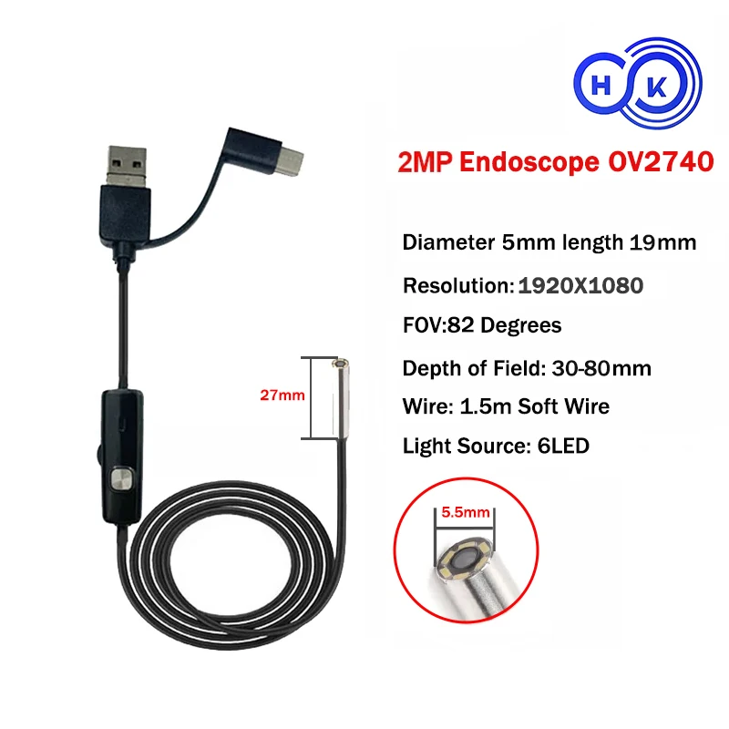 OV2740 2MP 1920H×1080V 20fps USB HD Endoscope Diameter 5mm Pipe Auto Repair Inspection Using USB Camera MIPG,YUY2 Format
OV2740 2MP 1920H×1080V 20fps USB HD Endoscope Diameter 5mm Pipe Auto Repair Inspection Using USB Camera MIPG,YUY2 Format