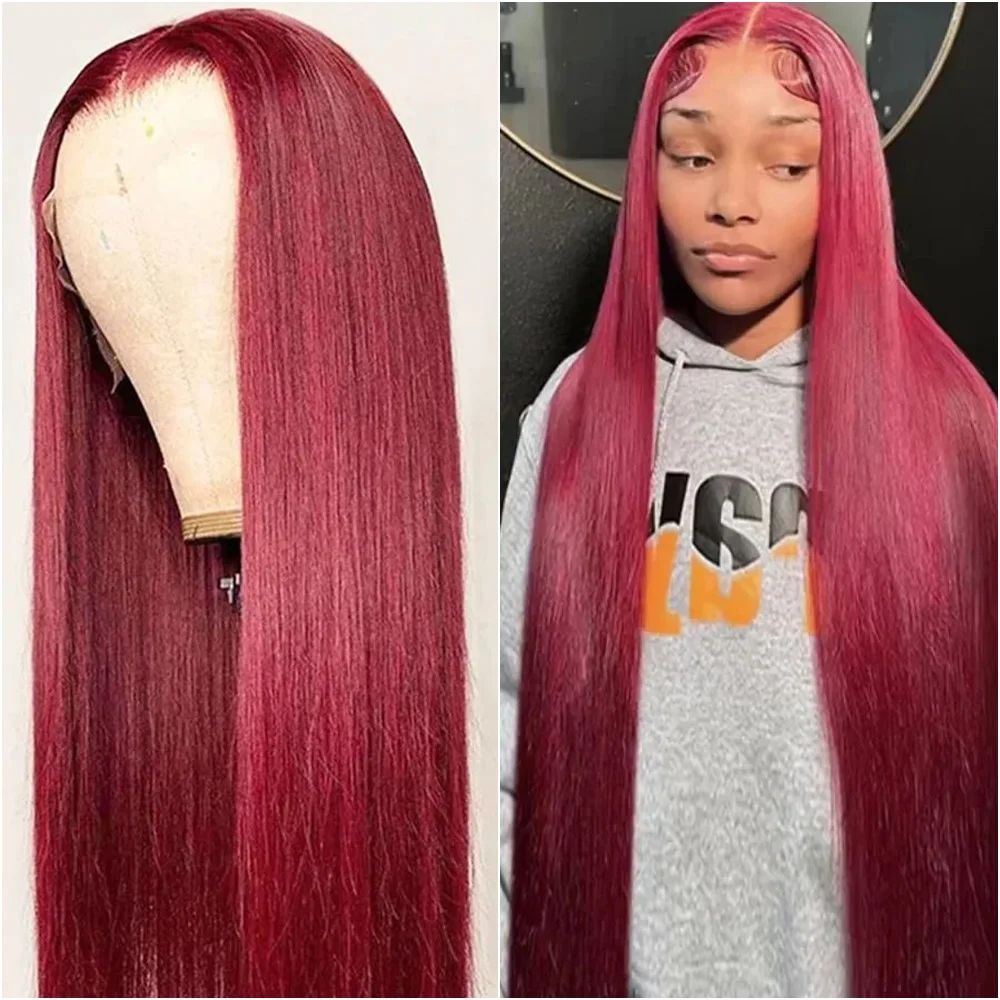 200 Density 99J Burgundy 40 Inch 13x6 Straight Lace Frontal Human Hair Wigs Preplucked HD Transparent Lace Front Colored Red Wig
200 Density 99J Burgundy 40 Inch 13x6 Straight Lace Frontal Human Hair Wigs Preplucked HD Transparent Lace Front Colored Red Wig