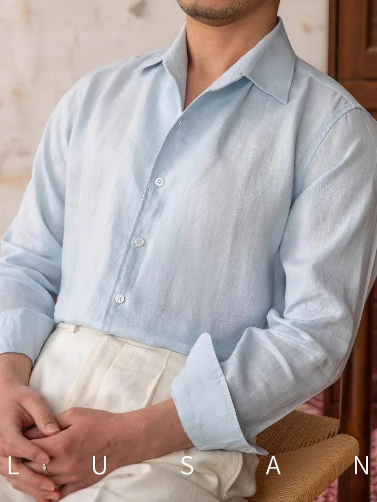 Men's 100% Linen Shirt - Half-Open Collar Breathable Long Sleeve Casual Vacation & Commuting Top
Men's 100% Linen Shirt - Half-Open Collar Breathable Long Sleeve Casual Vacation & Commuting Top