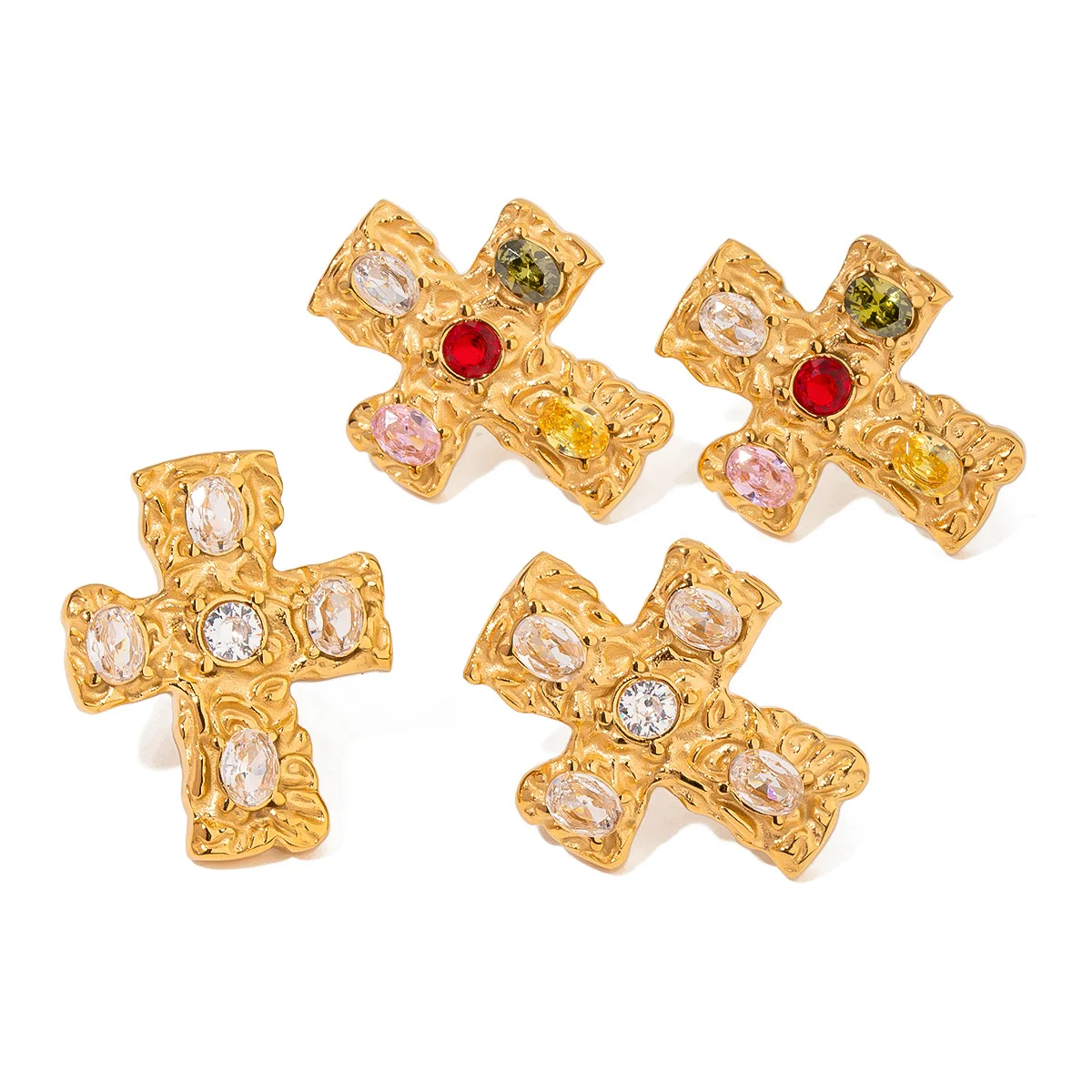 Stainless Steel PVD 18K Gold Plated Tarnish Waterproof Colorful Gem Cross Stud Earrings For Woman Jewelry Wholesale Trendy
Stainless Steel PVD 18K Gold Plated Tarnish Waterproof Colorful Gem Cross Stud Earrings For Woman Jewelry Wholesale Trendy