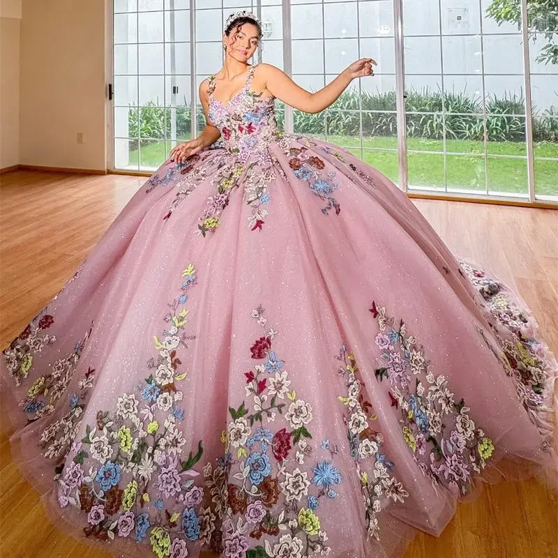 Pink Shiny Quinceanera Dresses Lace Appliques Tull Spaghetti Strap Ball Gown Party Birthday Sweet 16 Years Old Vestidos De 15
Pink Shiny Quinceanera Dresses Lace Appliques Tull Spaghetti Strap Ball Gown Party Birthday Sweet 16 Years Old Vestidos De 15