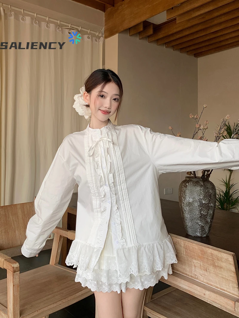 Japanese Women Vintage Lantern Sleeve Shirt Summer Y2k Aesthetic Lace Patchwork Top JK Solid Color Stand Collar Loose Blouses
Japanese Women Vintage Lantern Sleeve Shirt Summer Y2k Aesthetic Lace Patchwork Top JK Solid Color Stand Collar Loose Blouses