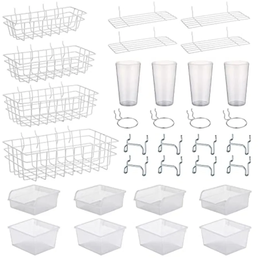 32 Pieces Pegboard Organizer Set Peg Board Rack with HooksLoops Wire Shelves Garage Storage Craft Workshop Workbench Assortment
32 Pieces Pegboard Organizer Set Peg Board Rack with HooksLoops Wire Shelves Garage Storage Craft Workshop Workbench Assortment