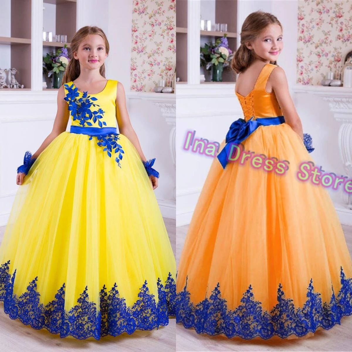 Elegant Flower Girl Dress for Wedding Ball Yellow Gown Blue Appliqué Tulle Girls First Communion Dress Birthday Pageant Gowns
Elegant Flower Girl Dress for Wedding Ball Yellow Gown Blue Appliqué Tulle Girls First Communion Dress Birthday Pageant Gowns