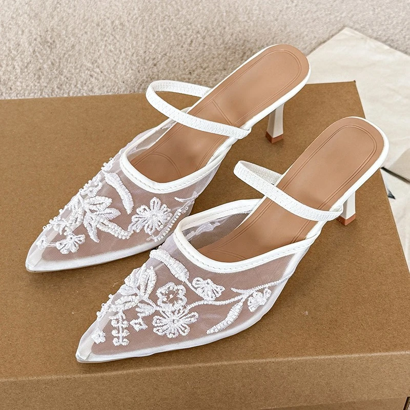 Sexy Mesh Embroidered Thin High Heels Sandals Women Summer Slingback Pointed Toe Pumps Dress Shoes Woman Sandalias De Mujer
Sexy Mesh Embroidered Thin High Heels Sandals Women Summer Slingback Pointed Toe Pumps Dress Shoes Woman Sandalias De Mujer