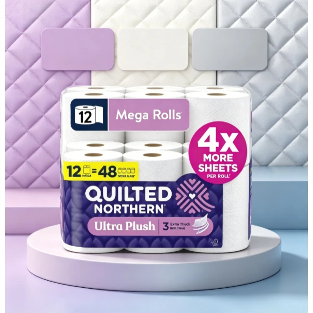 Quilted Northern Ultra Plush 3-Ply Toilet Paper, 12 Mega Rolls, 255 Sheets per Roll, Extra Thick Absorbent Quilted Bath Tissue, Septic Safe for Household Daily Use
Quilted Northern Ultra Plush 3-Ply Toilet Paper, 12 Mega Rolls, 255 Sheets per Roll, Extra Thick Absorbent Quilted Bath Tissue, Septic Safe for Household Daily Use