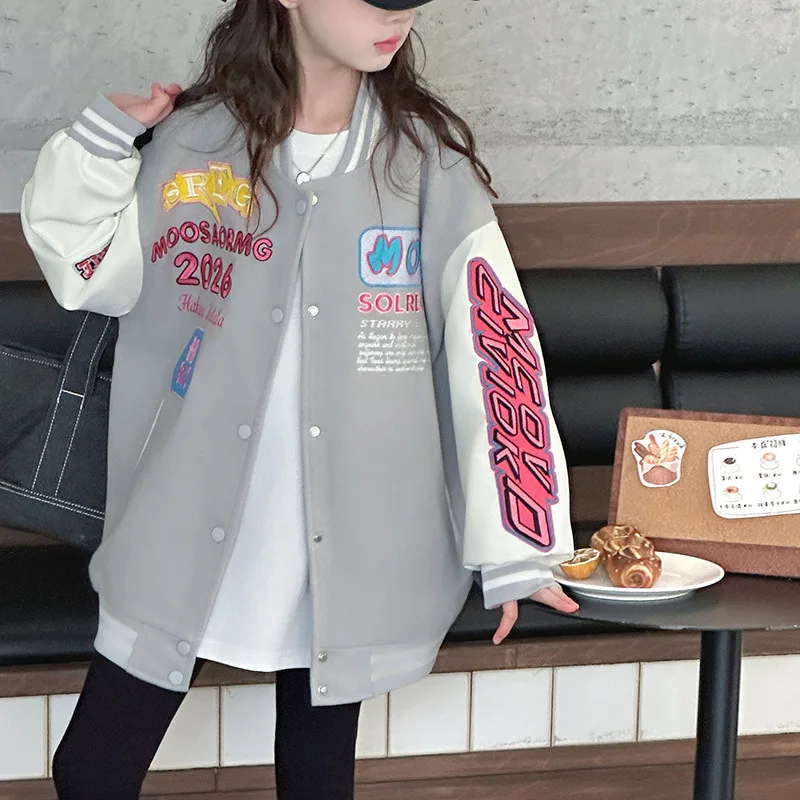 Teenager Girls Autumn Coat Letter Embroidery Striped Kids Girls Outwear Round Neck Single-breasted Loose Children Girls Jacket
Teenager Girls Autumn Coat Letter Embroidery Striped Kids Girls Outwear Round Neck Single-breasted Loose Children Girls Jacket