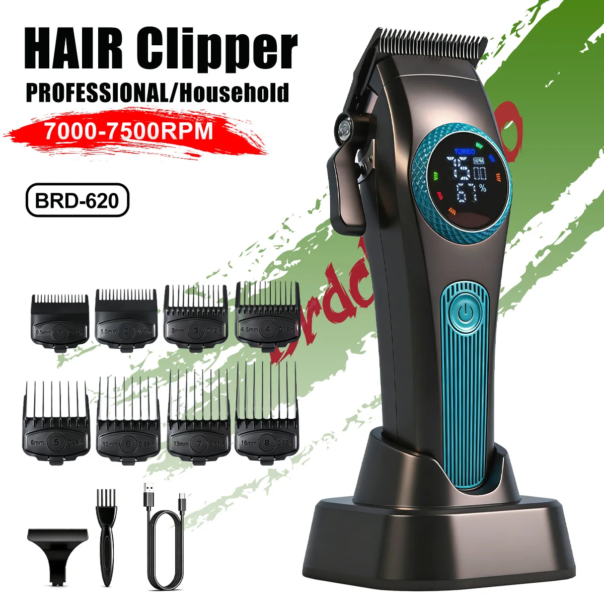 BRDCLIP BRD-620 Двухскоростная регулируемая машинка для стрижки волос с зарядкой Type-C, 7000-7500 об/мин, для мужчин, с ЖК-дисплеем и зарядной базой
BRDCLIP BRD-620 Двухскоростная регулируемая машинка для стрижки волос с зарядкой Type-C, 7000-7500 об/мин, для мужчин, с ЖК-дисплеем и зарядной базой