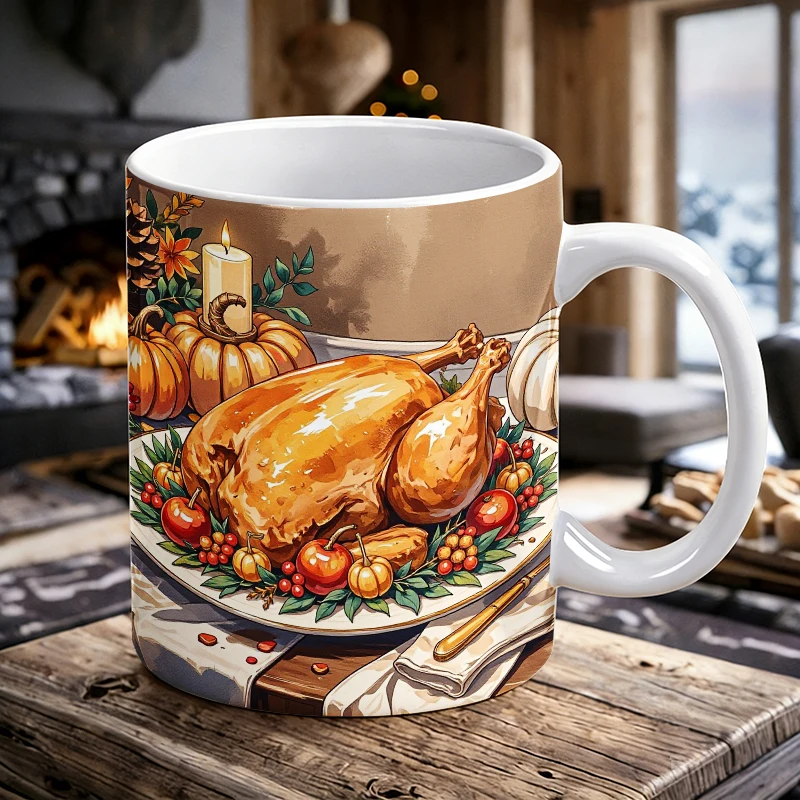 11 oz Turkey Feast Handle Ceramic Mug, Full-Print Pattern Coffee Cup, Insulated Milk Cup, Office Water Cup, Fade-Resistant
11 oz Turkey Feast Handle Ceramic Mug, Full-Print Pattern Coffee Cup, Insulated Milk Cup, Office Water Cup, Fade-Resistant
