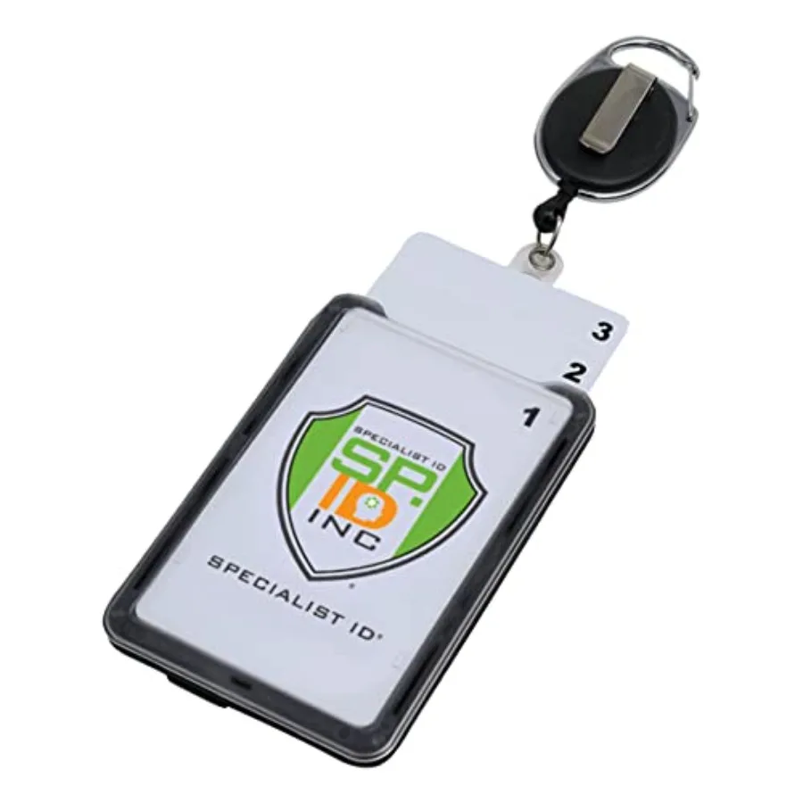 Hard Plastic 3 Card Badge Holder with Retractable Reel - Retracting ID Lanyard Features Belt Clip and Carabiner - Rigid Vertica
Hard Plastic 3 Card Badge Holder with Retractable Reel - Retracting ID Lanyard Features Belt Clip and Carabiner - Rigid Vertica