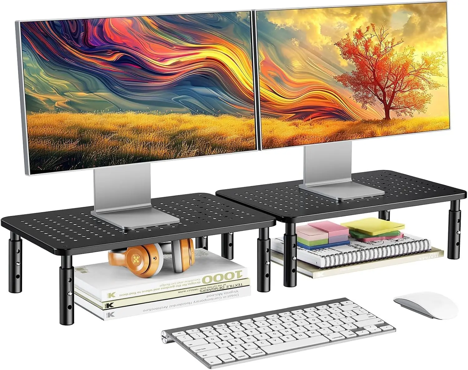 Adjustable Monitor Stand for Dual Screens, Laptop Riser with Height Options, 2-Pack Black Desk Organizer
Adjustable Monitor Stand for Dual Screens, Laptop Riser with Height Options, 2-Pack Black Desk Organizer