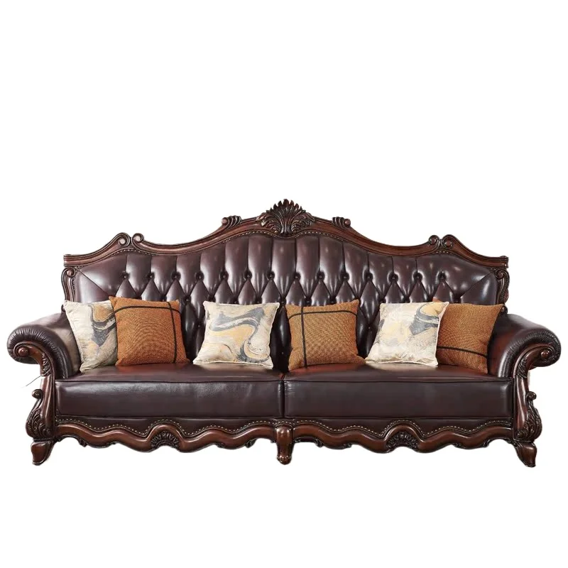 Leather sofa classic American large apartment sofa, villa living room furniture full solid wood carving flower first layer
Leather sofa classic American large apartment sofa, villa living room furniture full solid wood carving flower first layer