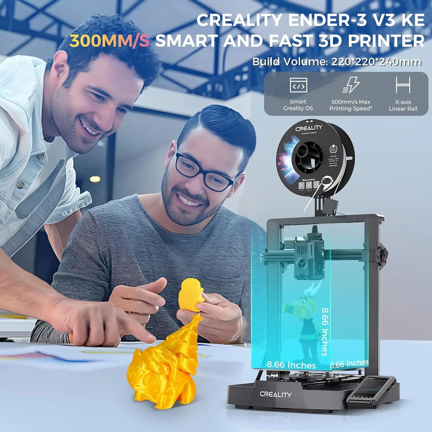 Creality Official Ender 3 V3 KE 3D Printer 500mm/s High-Speed Printing Self-Test Dual Z-axis Double Linear Shafts on Y-axis
Creality Official Ender 3 V3 KE 3D Printer 500mm/s High-Speed Printing Self-Test Dual Z-axis Double Linear Shafts on Y-axis