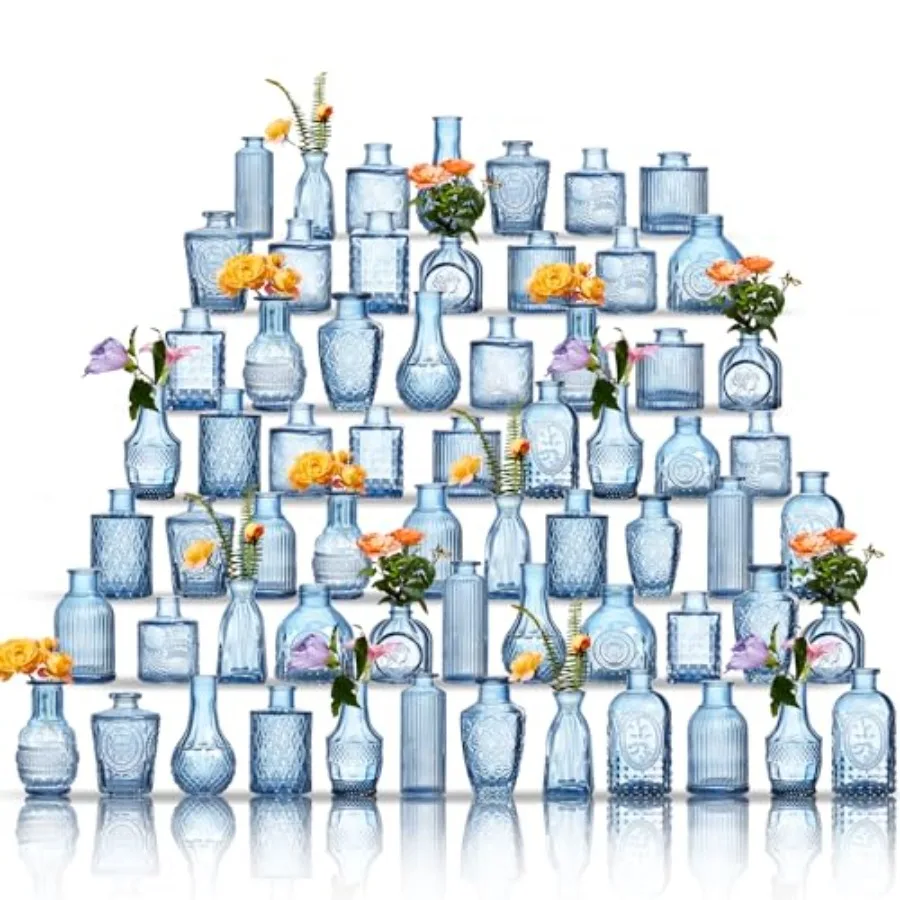 Glass Bud Vases Set of 64 - Blue Assorted Small Mini Glass Vases for Flowers, Crystal Vintage Vase Set, Bulk Centerpieces for T
Glass Bud Vases Set of 64 - Blue Assorted Small Mini Glass Vases for Flowers, Crystal Vintage Vase Set, Bulk Centerpieces for T