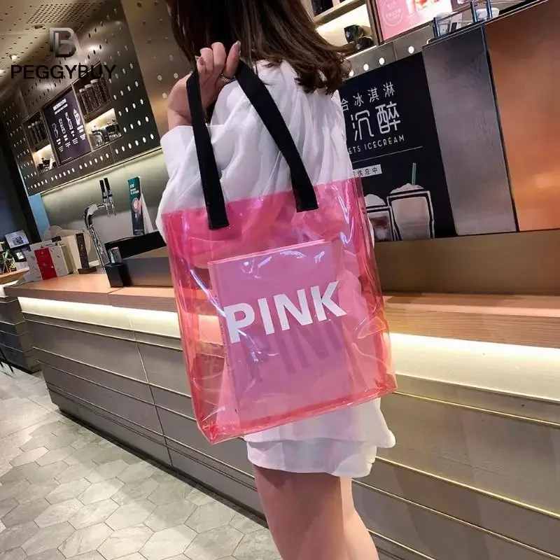 PVC Transparent Shopping Bag Portable Jelly Bag PVC Clear Beach Tote Bag Women Shoulder Beach Travel Handbags
PVC Transparent Shopping Bag Portable Jelly Bag PVC Clear Beach Tote Bag Women Shoulder Beach Travel Handbags