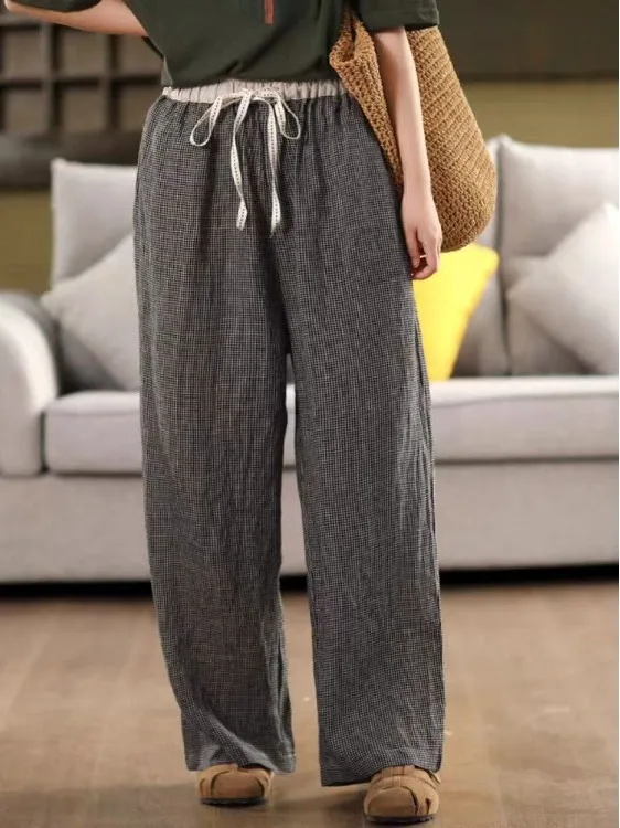 Широкие брюки из хлопка и льна в стиле ретро, цветные тканые клетчатые брюки больших размеров, женские повседневные прямые брюки-трубы, осенний сезон, женская мода
Широкие брюки из хлопка и льна в стиле ретро, цветные тканые клетчатые брюки больших размеров, женские повседневные прямые брюки-трубы, осенний сезон, женская мода