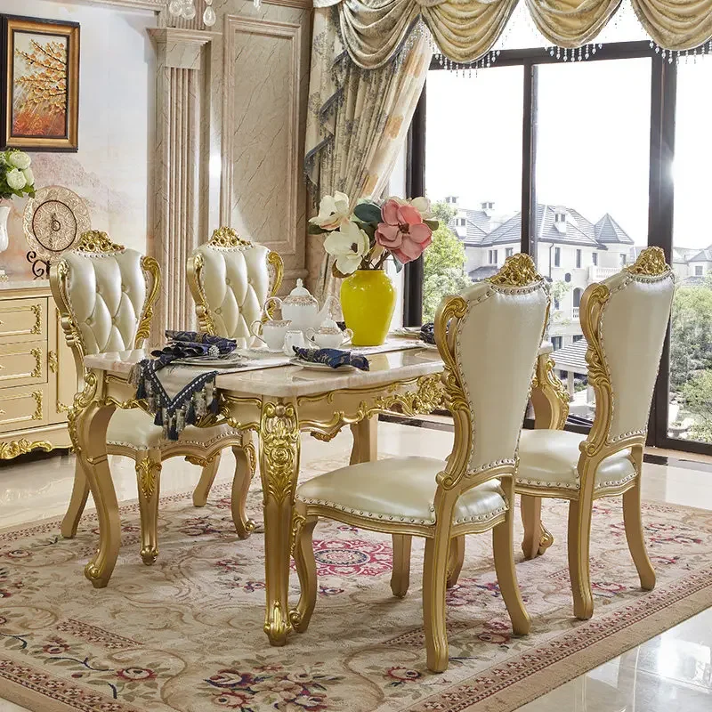 b23 European marble dining table and chair combination golden household solid wood luxury high-end dining table
b23 European marble dining table and chair combination golden household solid wood luxury high-end dining table