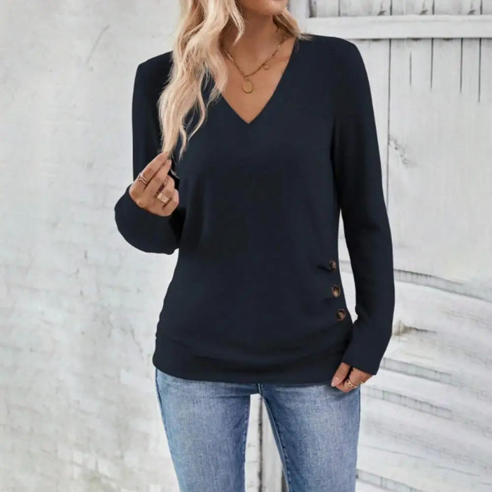 Soft Skin-friendly Fabric Blouse Stylish V-neck Long Sleeve Women's Pullover Blouse with Side Buttons Casual Spring for Women
Soft Skin-friendly Fabric Blouse Stylish V-neck Long Sleeve Women's Pullover Blouse with Side Buttons Casual Spring for Women