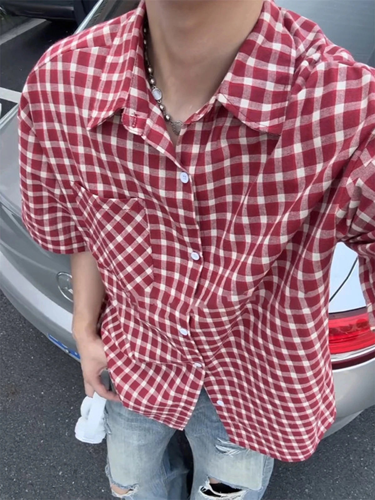 Red Plaid Short Sleeve Men's Shirt Summer American Retro Vibe Neutral Couple Outerwear Sun Protection Loose Fit Youth Trend
Red Plaid Short Sleeve Men's Shirt Summer American Retro Vibe Neutral Couple Outerwear Sun Protection Loose Fit Youth Trend