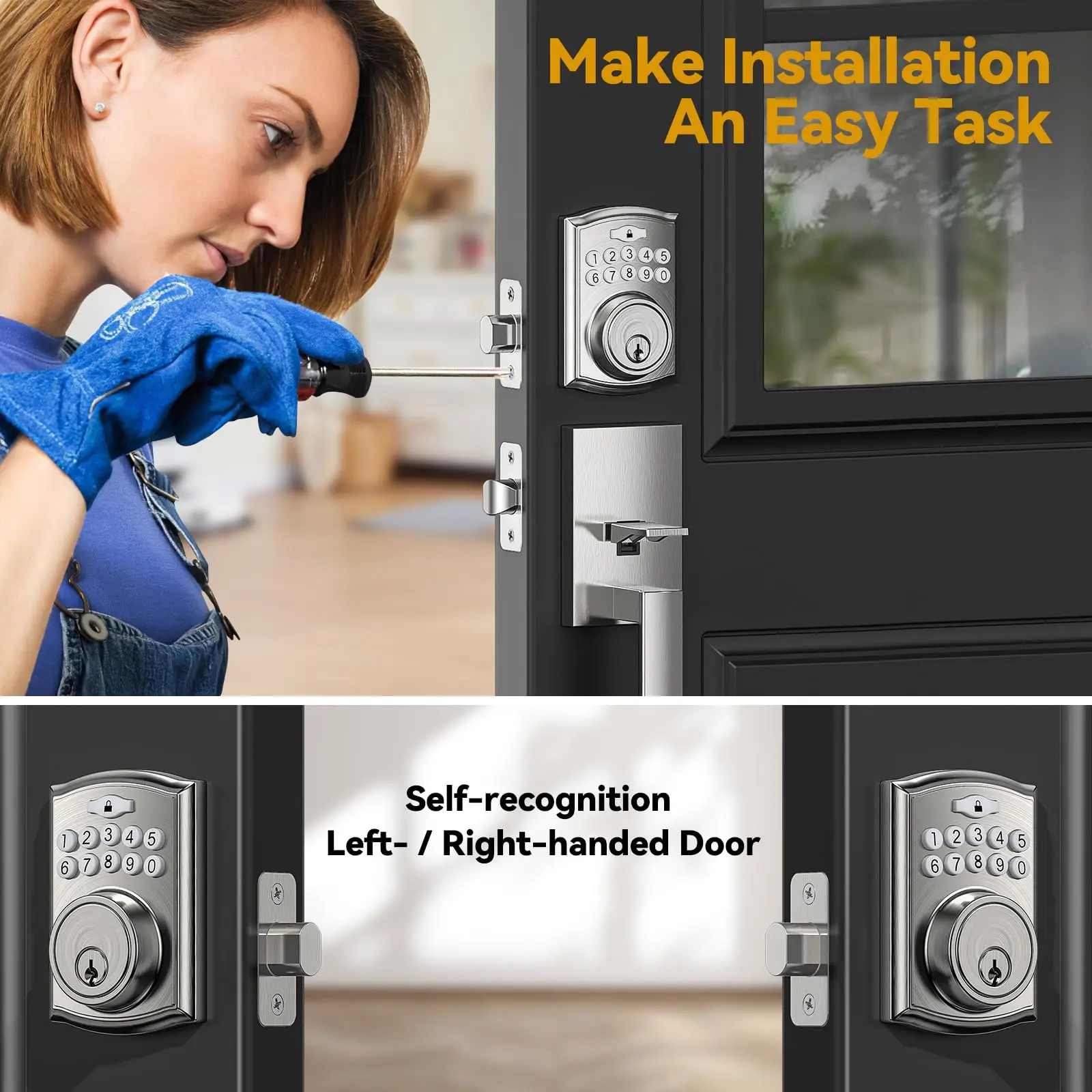 Keyless Entry Door Lock with Handle Electronic Keypad Deadbol Front Door Lock Set keyless Entry - Auto Lock, Backlit