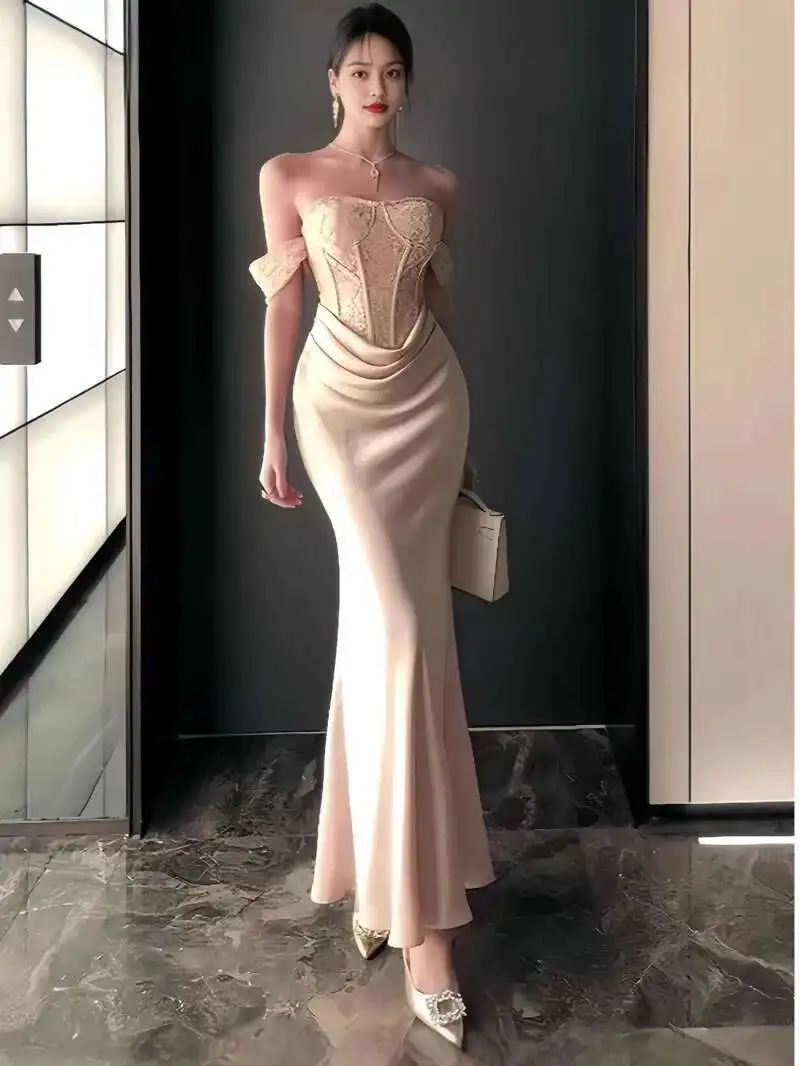 High End New Sexy Back Long Skirt Dress With One Shoulder Pure Desire Lace Strapless Dress For Women Beautiful Charming BPEB
High End New Sexy Back Long Skirt Dress With One Shoulder Pure Desire Lace Strapless Dress For Women Beautiful Charming BPEB