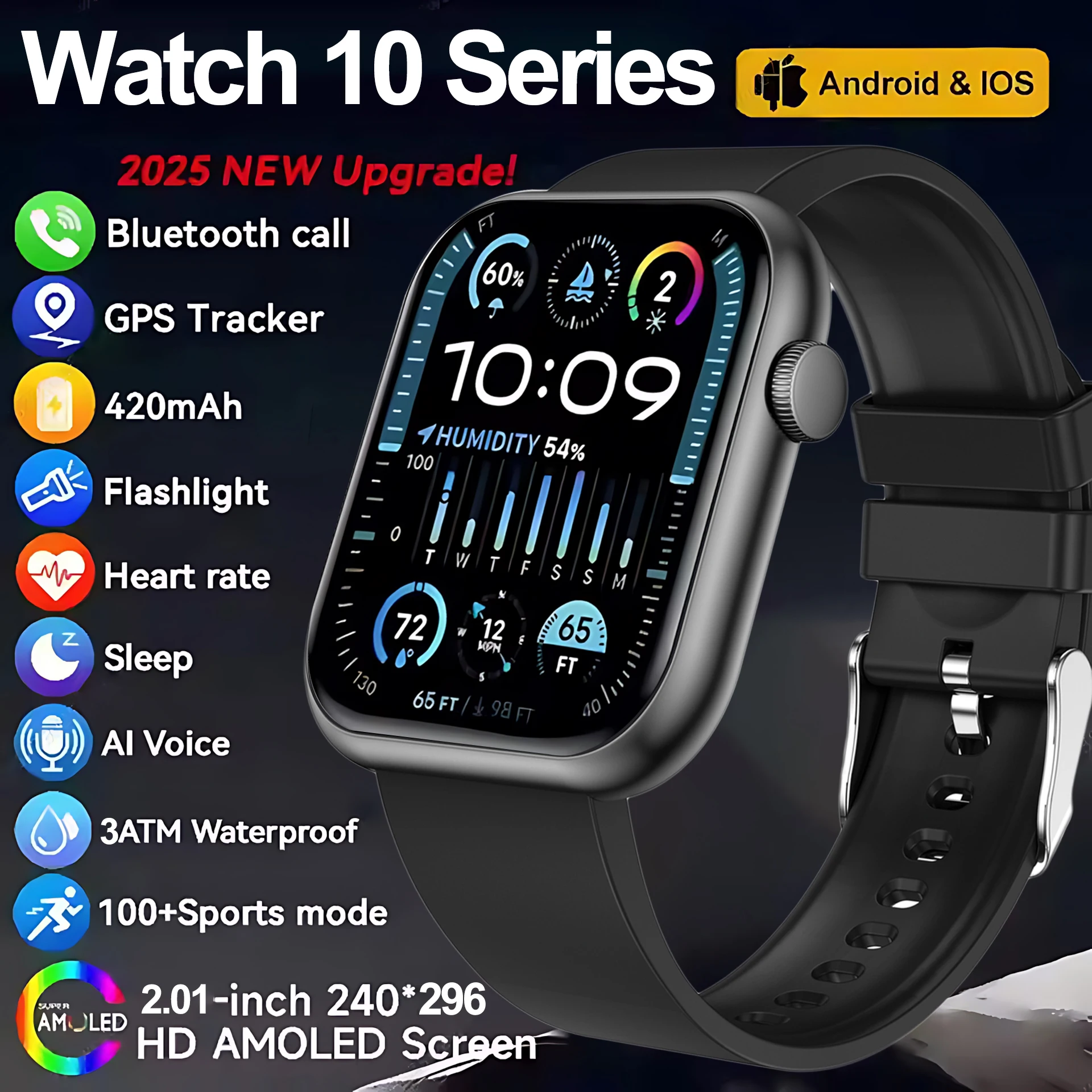 Смарт-часы серии 10 для мужчин и женщин, 2,01 дюйма, HD AMOLED, пульсометр, 100 + спортивный Bluetooth-вызов, NFC, GPS-трек, водонепроницаемые умные часы для iOS
Смарт-часы серии 10 для мужчин и женщин, 2,01 дюйма, HD AMOLED, пульсометр, 100 + спортивный Bluetooth-вызов, NFC, GPS-трек, водонепроницаемые умные часы для iOS