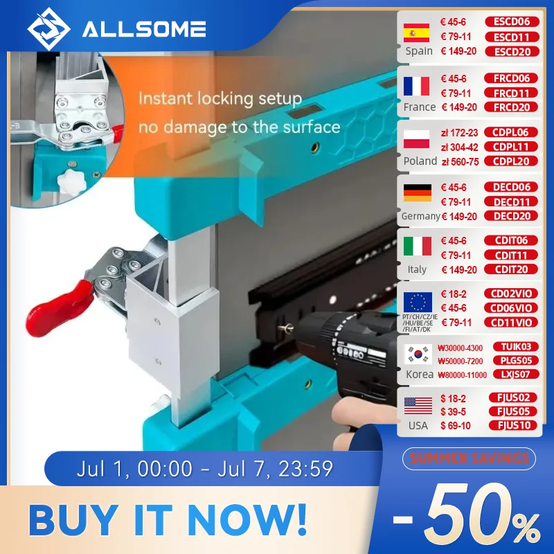 Allsome Drawer Slide Installation Jig with Toggle Clamp,Cabinet Hardware Jig with Magnetic Arm Punch Locator
Allsome Drawer Slide Installation Jig with Toggle Clamp,Cabinet Hardware Jig with Magnetic Arm Punch Locator