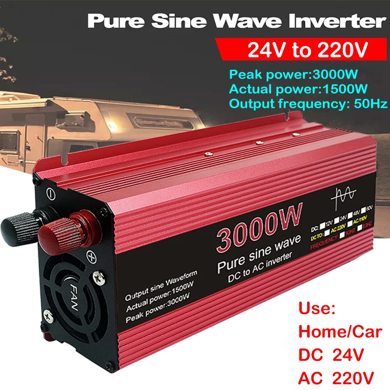 Pure Sine Wave Inverter DC 24V To AC 220V Voltage 1000W 1600W 2200W 3000W Transformer Power Converter Solar Car Inverter
Pure Sine Wave Inverter DC 24V To AC 220V Voltage 1000W 1600W 2200W 3000W Transformer Power Converter Solar Car Inverter