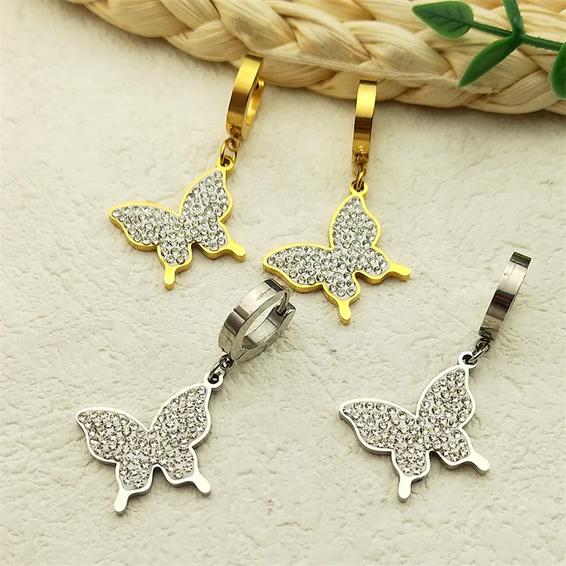 Stylish Butterfly Dangle Charm Earrings for Women Girls Rhinestone Stainless Steel Gold Silver Color Hoop Earrings Jewelry
Stylish Butterfly Dangle Charm Earrings for Women Girls Rhinestone Stainless Steel Gold Silver Color Hoop Earrings Jewelry