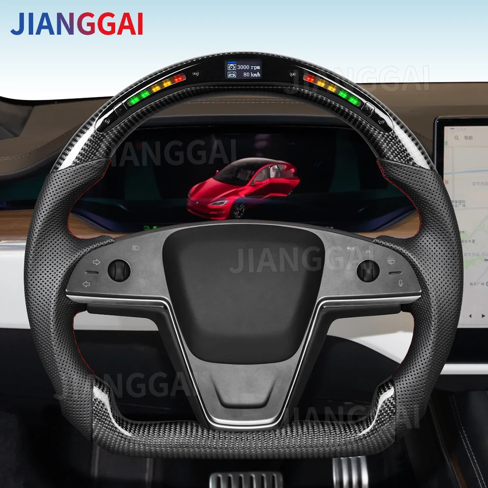 Carbon Fiber LED Car Steering Wheel For Tesla Model X Model S 2021-2025 Perforated Leather Steering Wheel With Heating
Carbon Fiber LED Car Steering Wheel For Tesla Model X Model S 2021-2025 Perforated Leather Steering Wheel With Heating