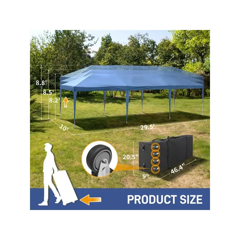 Портативная всплывающая палатка с навесом 10x30 футов и 8 боковыми стенками для мероприятий на открытом воздухе, вечеринок, свадеб, дней рождения, выпускников - синий
Портативная всплывающая палатка с навесом 10x30 футов и 8 боковыми стенками для мероприятий на открытом воздухе, вечеринок, свадеб, дней рождения, выпускников - синий