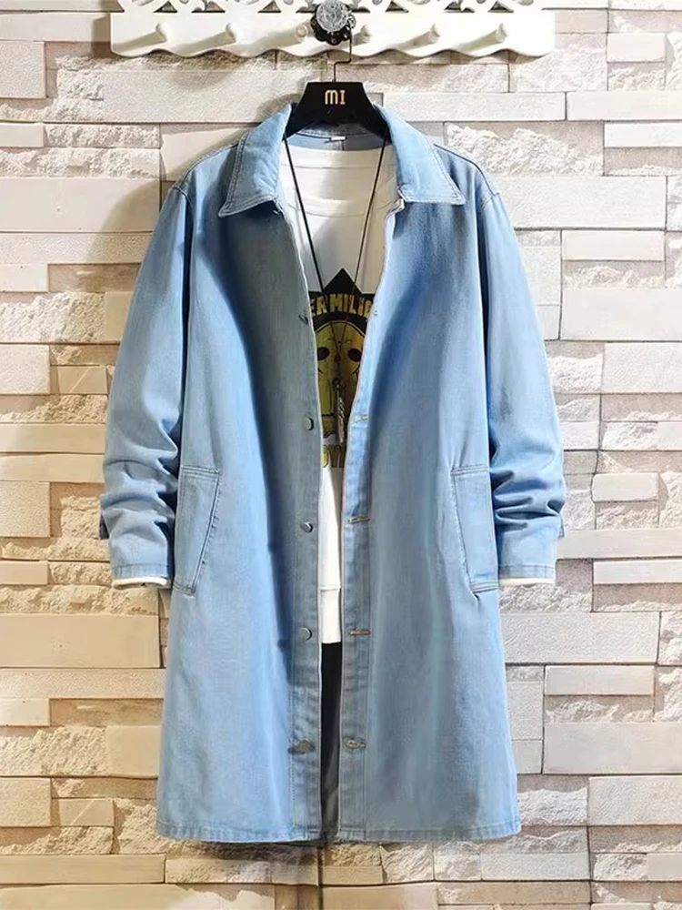 Blue Denim Sle Men's Long Coat Spring Autumn New Faion Loose High-End Korean System Coat Button Decoration Waed Fabric
Blue Denim Sle Men's Long Coat Spring Autumn New Faion Loose High-End Korean System Coat Button Decoration Waed Fabric