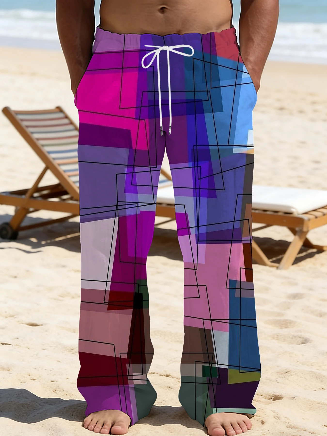 2026 Men's Printed Straight Leg Pants Abstract Wave Design Drawstring Waist Loose Fit Summer Beach Casual Lightweight Trousers
2026 Men's Printed Straight Leg Pants Abstract Wave Design Drawstring Waist Loose Fit Summer Beach Casual Lightweight Trousers