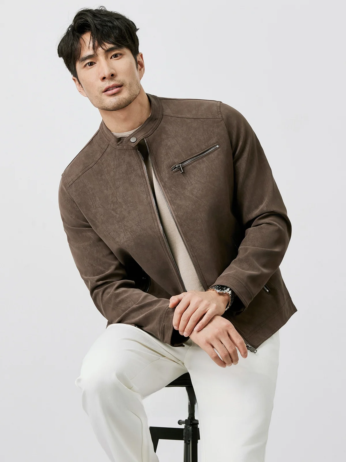 American Sle ort Casual Biker Leather Jaet Men's Autumn Vintage Reversible Zipper Stand Collar Slim Fit Faion Ci
American Sle ort Casual Biker Leather Jaet Men's Autumn Vintage Reversible Zipper Stand Collar Slim Fit Faion Ci