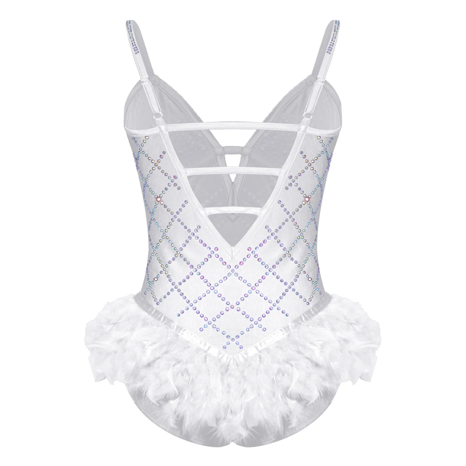 Women Shiny Rhinestone Feather Leotard Deep V-Neck Sleeveless Strappy Back Gymnastics Bodysuit Club Party Performance Costume
Women Shiny Rhinestone Feather Leotard Deep V-Neck Sleeveless Strappy Back Gymnastics Bodysuit Club Party Performance Costume