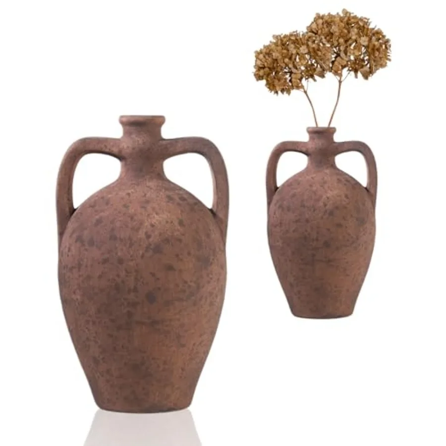 13.8 Inch Rustic Brown Terracotta Vase with Handles, Distressed Ceramic Amphora Vase for Pampas Grass, Mediterranean Farmhouse
13.8 Inch Rustic Brown Terracotta Vase with Handles, Distressed Ceramic Amphora Vase for Pampas Grass, Mediterranean Farmhouse