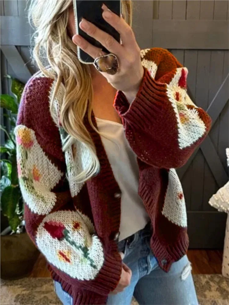 Autumn And Winter Women's Casual Knitted Sweater Jacket Flower Single-breasted Elegant Loose Sweater Jacket Top Womens Clothing
Autumn And Winter Women's Casual Knitted Sweater Jacket Flower Single-breasted Elegant Loose Sweater Jacket Top Womens Clothing