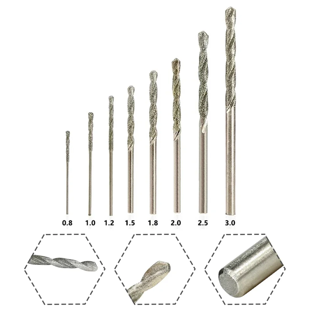 8pcs 0.8/1/1.2/1.5/1.8/2/2.5/3mm Diamond Coated Drill Bits Set For Drilling Jewelry Ceramics Glass Power Tool Parts
8pcs 0.8/1/1.2/1.5/1.8/2/2.5/3mm Diamond Coated Drill Bits Set For Drilling Jewelry Ceramics Glass Power Tool Parts