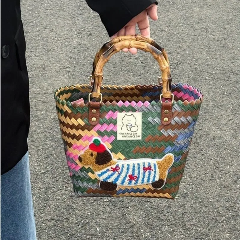 JIAERDI Retro Cute Dachshund Tote Bag Women Cartoon Embroidered Dog Fun Handbag Ladies Casual Large Capacity Woven Market Bag 
JIAERDI Retro Cute Dachshund Tote Bag Women Cartoon Embroidered Dog Fun Handbag Ladies Casual Large Capacity Woven Market Bag