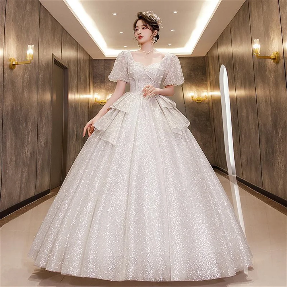 Customized Classic Square Collar A Line Wedding Dresses For Women Sexy Tulle Sequined Bridal Gowns A095
Customized Classic Square Collar A Line Wedding Dresses For Women Sexy Tulle Sequined Bridal Gowns A095