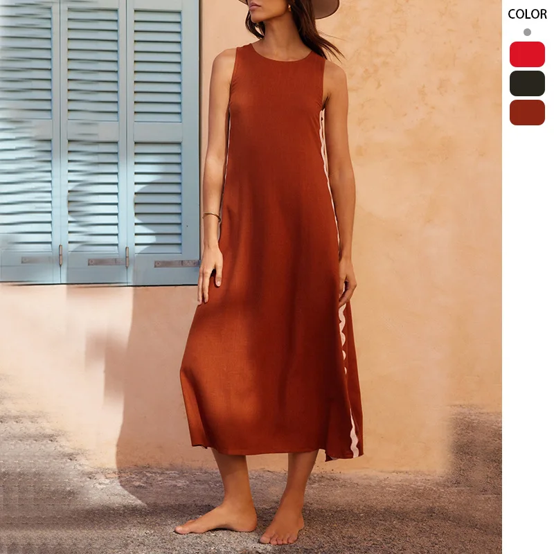 Spring/Summer 2025 Fashion Sleeveless Crew Neck Solid Color Patchwork Lace Slit Midi Length Dress for Women
Spring/Summer 2025 Fashion Sleeveless Crew Neck Solid Color Patchwork Lace Slit Midi Length Dress for Women