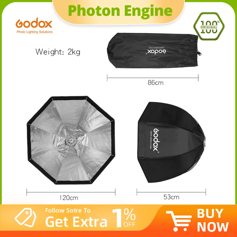 Godox 120cm Portable Octagonal Umbrella Softbox SB-UE 120cm 47in with Bowens Mount for Speedlite
Godox 120cm Portable Octagonal Umbrella Softbox SB-UE 120cm 47in with Bowens Mount for Speedlite