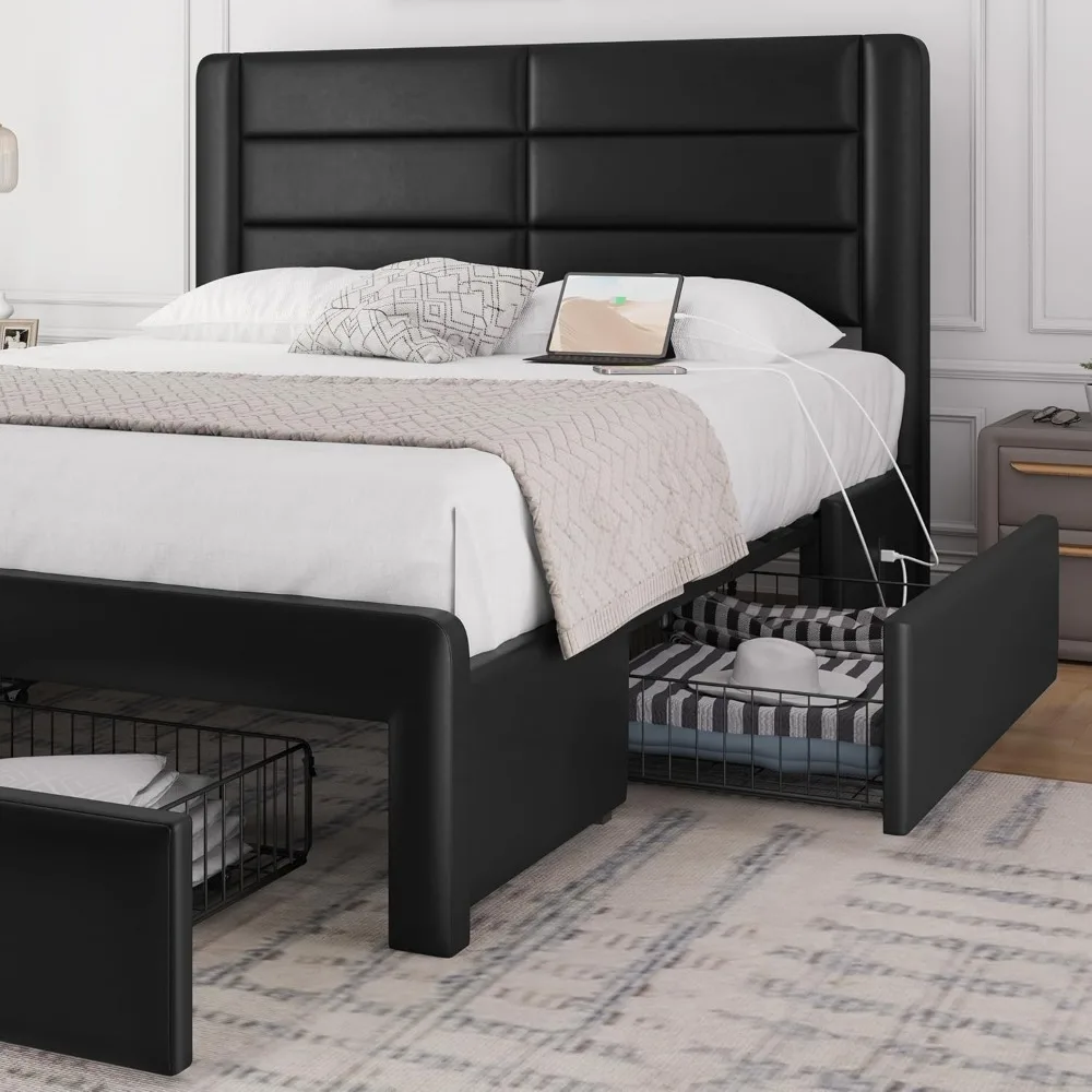 Queen Size Bed Frame Platform with 2 USB Charging Station/Port for Type A&Type C/3 Storage Drawers, Leather Upholstered
Queen Size Bed Frame Platform with 2 USB Charging Station/Port for Type A&Type C/3 Storage Drawers, Leather Upholstered
