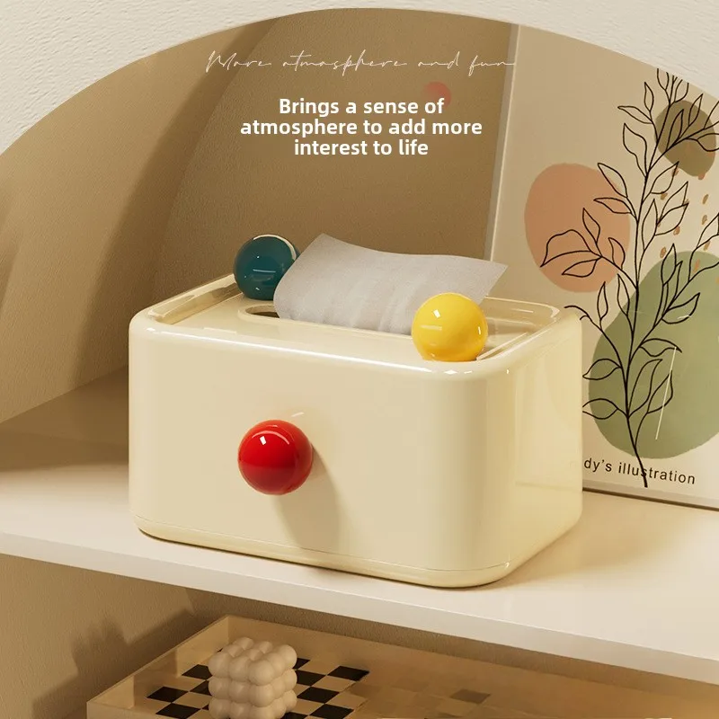 Decorative Cream Tissue Box - Square Plastic Storage with Lid & Colored Ball Accents | Living Room & Bathroom Organizer
Decorative Cream Tissue Box - Square Plastic Storage with Lid & Colored Ball Accents | Living Room & Bathroom Organizer