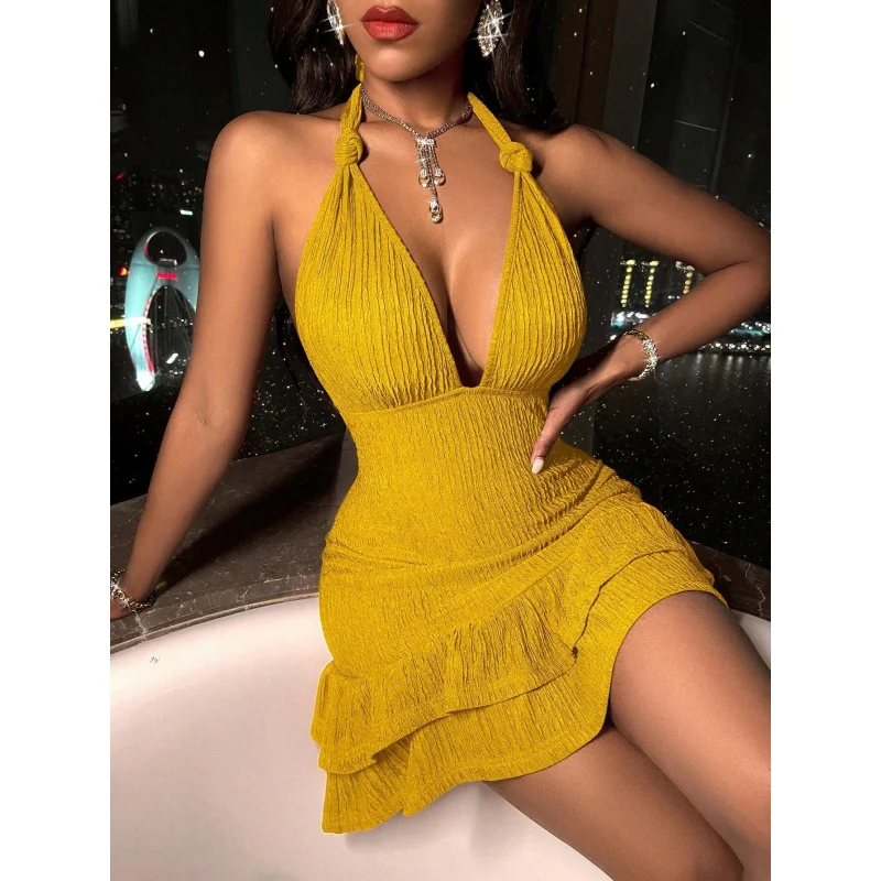 Halter Neck Sexy Low-Cut Slim Fit Solid Color Bodycon Dress European and American Style2024Summer New Women's Fashion
Halter Neck Sexy Low-Cut Slim Fit Solid Color Bodycon Dress European and American Style2024Summer New Women's Fashion