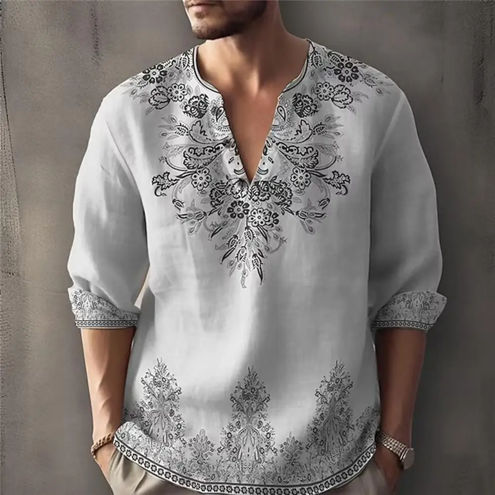 Retro Long-sleeved Shirt Men's Retro Style 3d Floral Printed V Neck Shirt for Wear Loose Fit Long Sleeves Top with Color
Retro Long-sleeved Shirt Men's Retro Style 3d Floral Printed V Neck Shirt for Wear Loose Fit Long Sleeves Top with Color