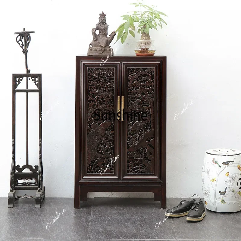 New Chinese-style solid wood door camphor wood carved shoe cabinet
New Chinese-style solid wood door camphor wood carved shoe cabinet