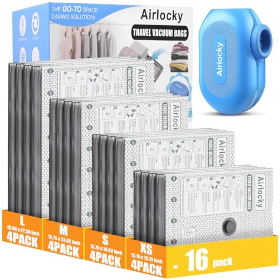 Travel Vacuum Storage Bags with Pump, 16 Pack Carry-on Compression Packing Bags + Portable Electric Pump, 80% Space Saver of Cl
Travel Vacuum Storage Bags with Pump, 16 Pack Carry-on Compression Packing Bags + Portable Electric Pump, 80% Space Saver of Cl
